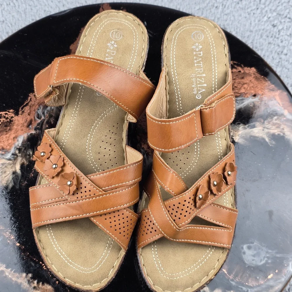 Patrizia Spring Step Wedge Slide Sandals‎ Womens 10 Brown Floral Boho Comfort